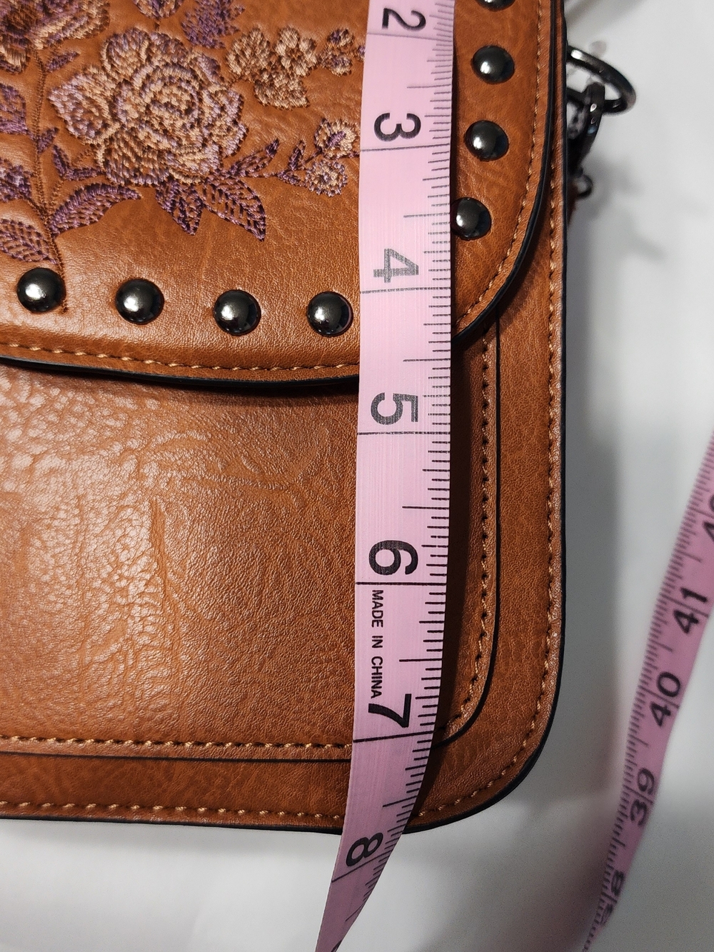 Western Embroidered Floral Tan Crossbody Bag with Stud Accents - Picture 10 of 10